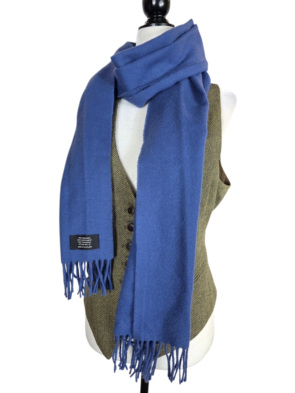 Scottish Lambswool Classic Blue Fringe Scarf for Women